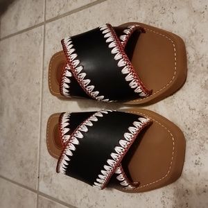 Chloé Woody Contrast Stitching Slides - Size 38 - Black